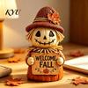 Home Entrance Autumn Decor Fall Scarecrow Figurine, Wooden Pumpkin Statue, Rustic Versatile Festival Soft Furnishings Harvest Tabletop Decoration for
