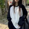 Casual Oversized T-Shirt Y2k Tops Harajuku Long Sleeve O-Neck T-Shirts Spring Autumn Black White Patchwork Tees Women Streetwear