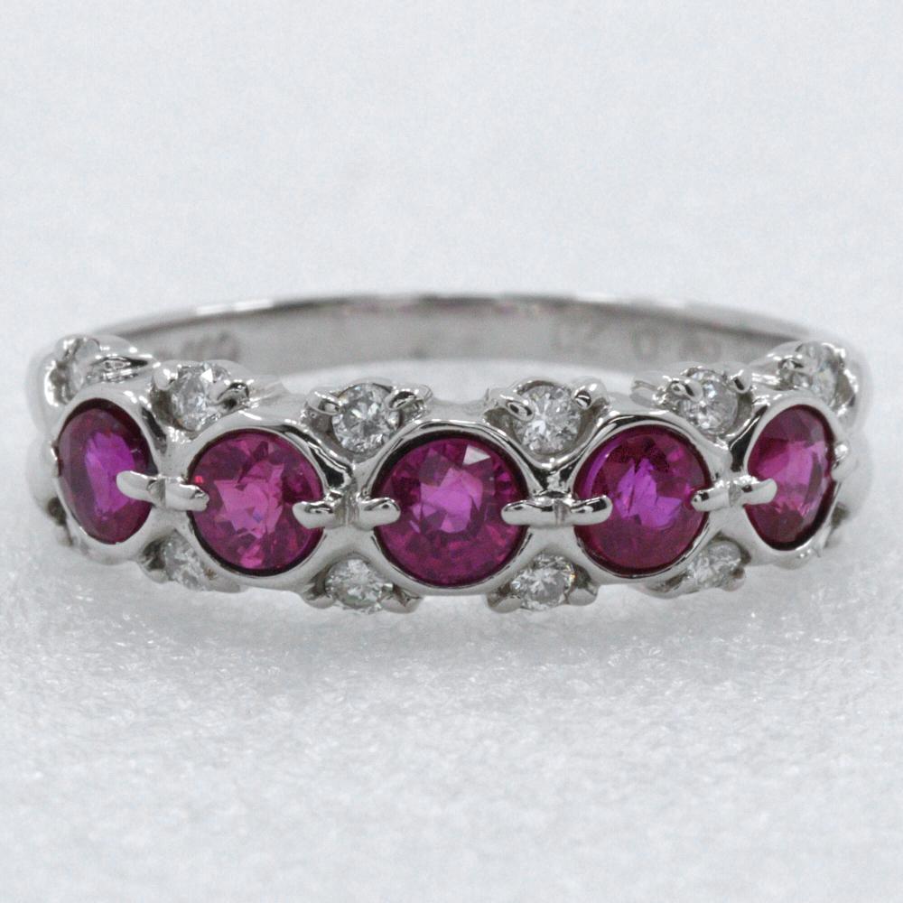 Ring Pt900Platinum/Ruby/diamond #4.9(US Size) 3.7g Women Used