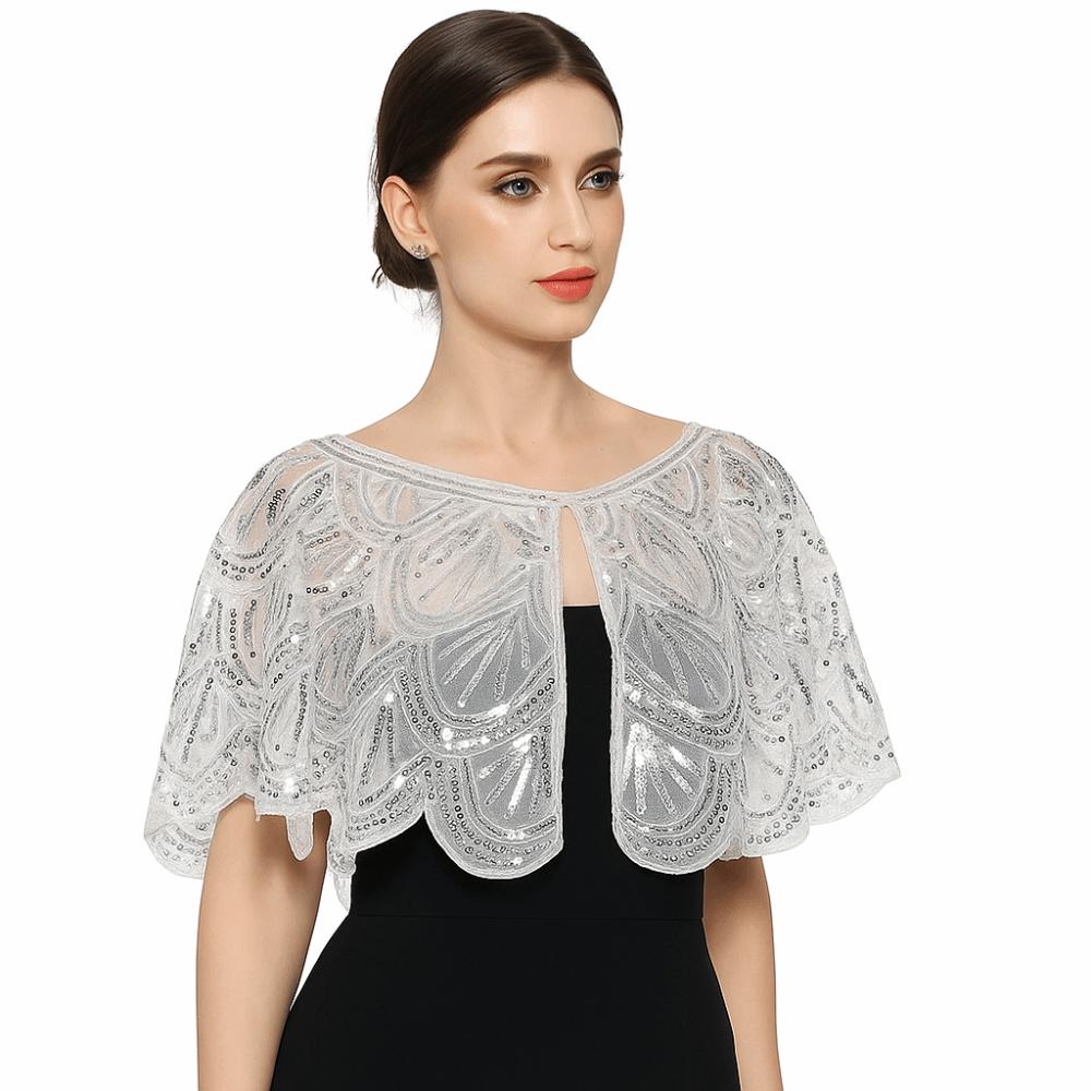 Mesh Sequins Shawls Blingbling Short Cape Elegant Sequins Poncho Coat Girl