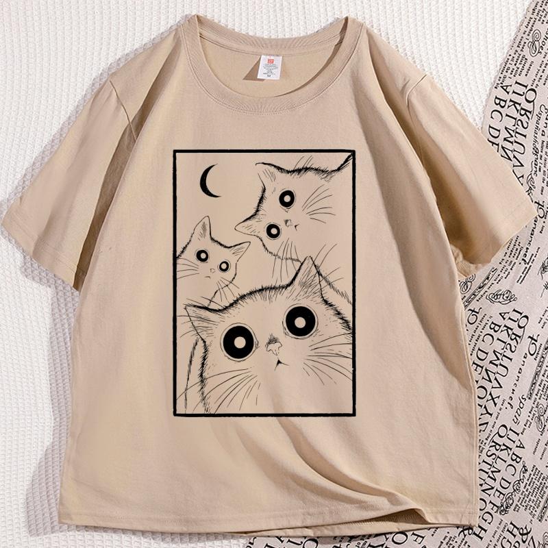 Vintage Black Cat Moon Tshirt Funny Cats Crewneck Retro Kitten  T Shirt Gothic Witchy Cat Lover Tshirt Streetwear Clothing