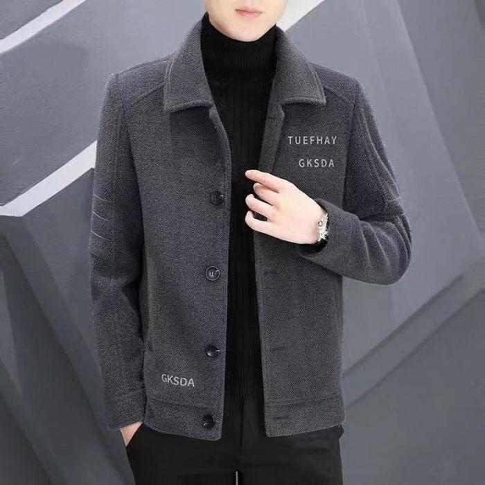 

Men s High-End Khaki Color Block Jacket - Stand Collar, Thick, Warm, Trendy, Plus Size 3XL сірий колір