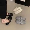 Flat bottom soft bottom bag head slippers women's outer wear 2025 summer new one-word belt Mary Jane woven hollow lazy shoes