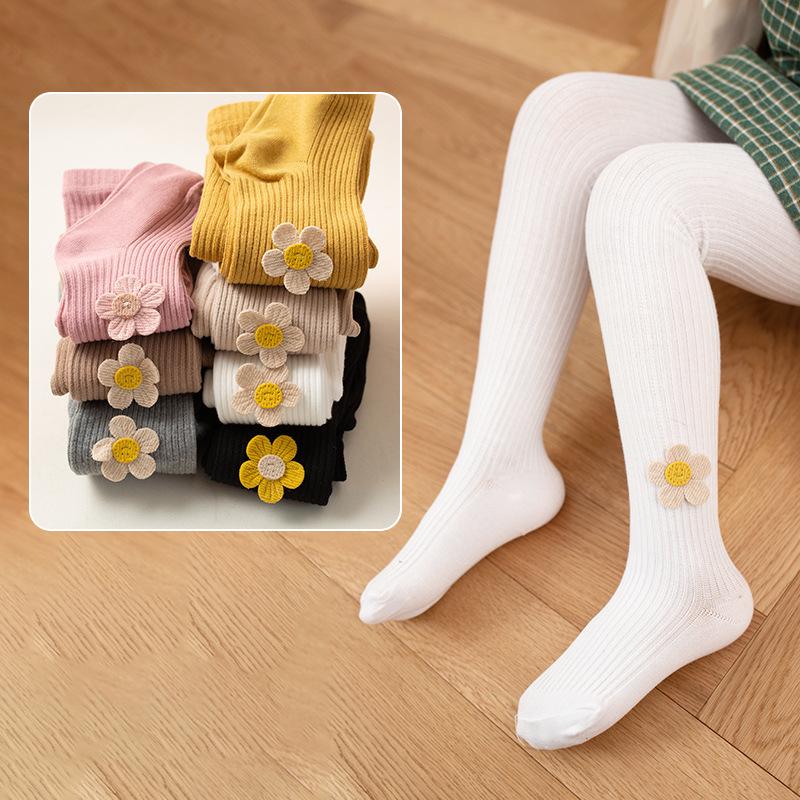 Floral Medium Thick Tights for Girls – Spring/Autumn, Seven Colors, Lightweight Bodysuit Leggings for Little Ones