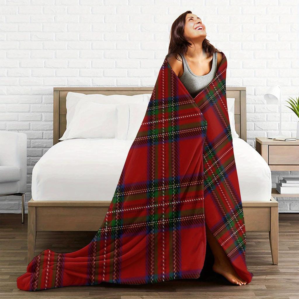 Coperta Morbida e Confortevole in Pile Flanella Stampata Tartan Scozzese per Tutte le Stagioni Adatta per Divano Letto Viaggio e Ufficio