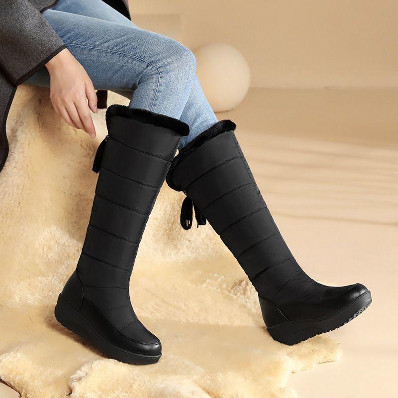 Waterproof Winter Shoes Woman Snow Boots  Warm Fur Plush Casual Wedge Knee High Boots Girls Black White Rain Shoes Ladies