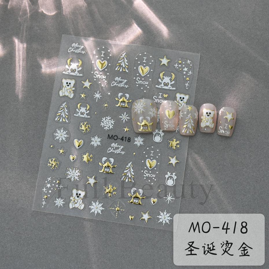 Nail Art Sticker Christmas Metal Bronzing Christmas Tree Bear Snowflake Bow Adhesive Nail Sticker