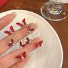 Red Crystal Butterfly Tassel Pendant Earrings for Women Able Personalized Daily Accessory Party Jewelry Birthday Gifts