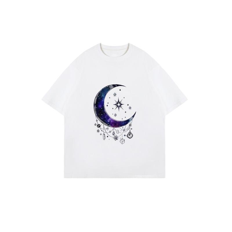 Black Oversized T Shirt With Moon And Star Galaxy Print For Casual Wear