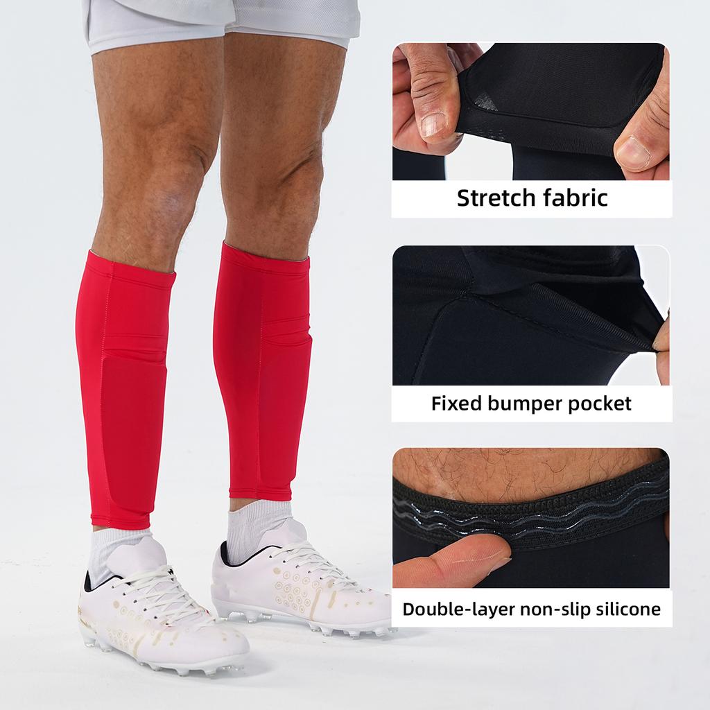 1 Pair Soccer Shin Guard Sleeves with Pocket High Elastic Calf Socks for Football Quick-dry Breathable Leg Guards 1
