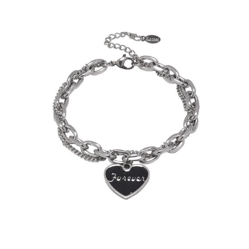 New black heart letter double layer stacked bracelet women cold style hip hop niche design sense trendy cool accessories trendy jewelry