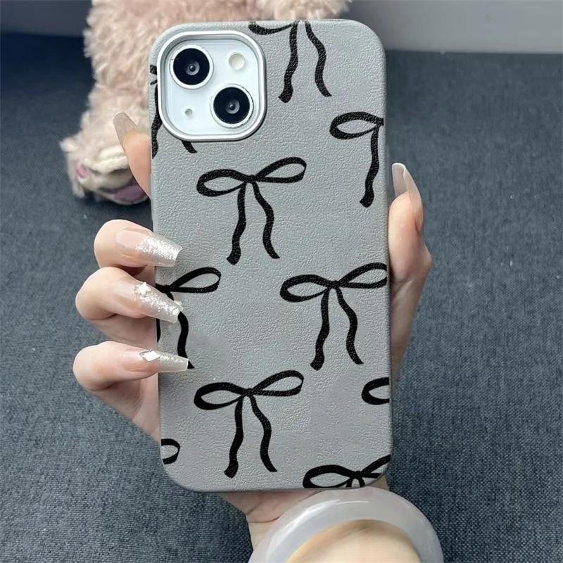 Black Bows Soft Phone Case for Xiaomi Redmi Note 14 13 12 11 Pro Plus 4G 5G 12S 11S 10S 10 9S 12C 13C 14C Leather Texture Cover