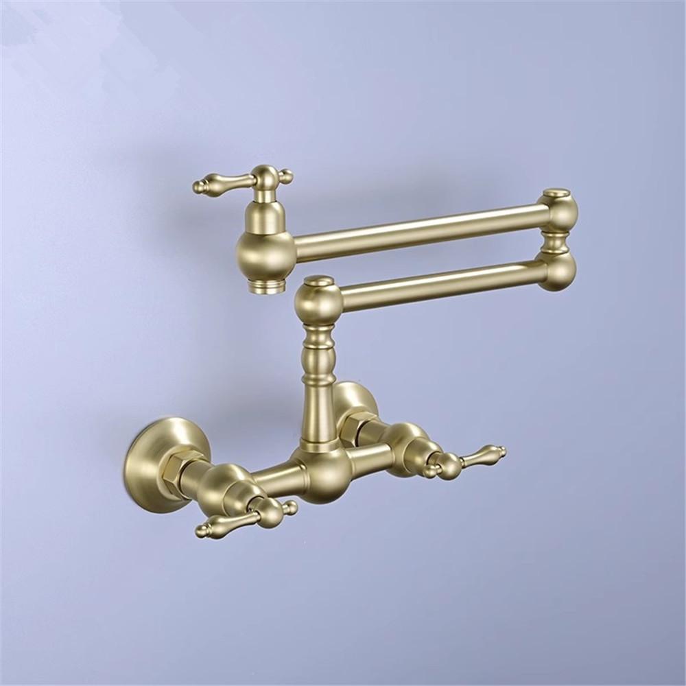 Brushed Gold Pot Filler Tap Black Foldable Kitchen Faucet Hot & Cold Nickel Sink Tap Rotate Folding Spout Wall Mounted Brass