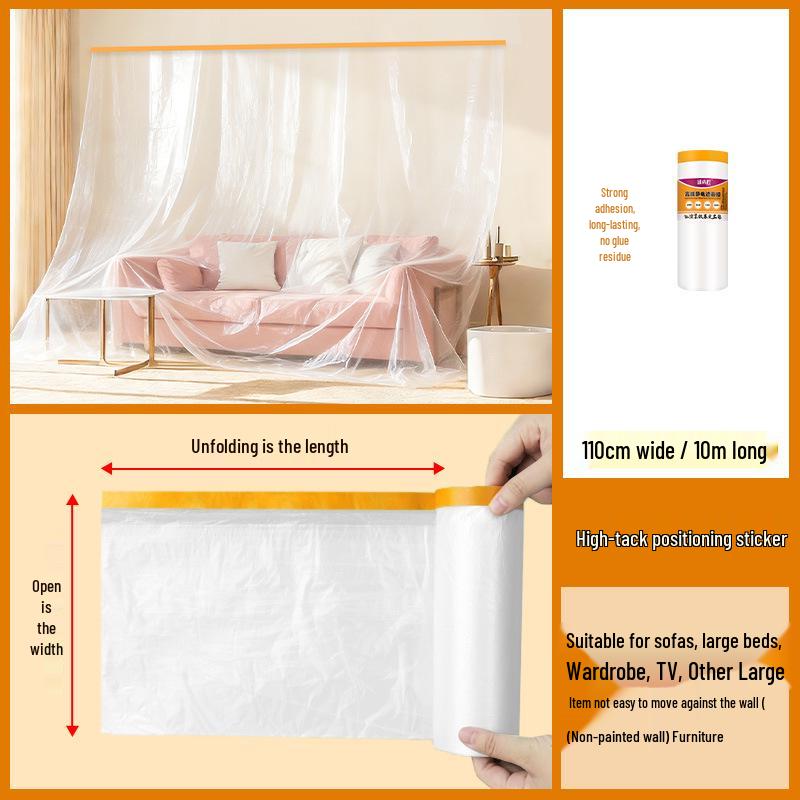 Thickened Plastic Dustproof Masking Film for Furniture Renovation and Spray Protection