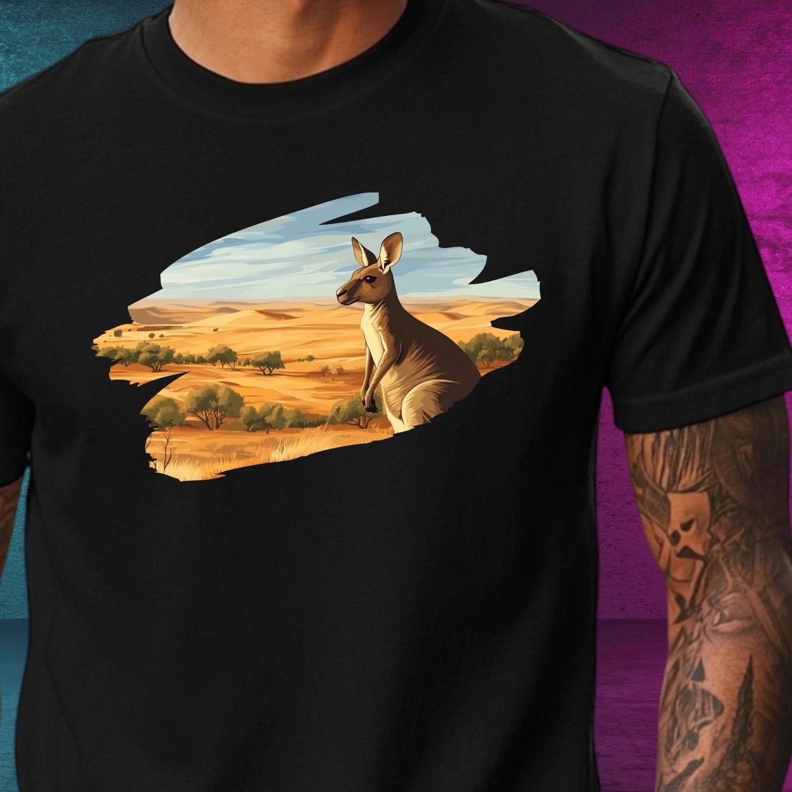 T-Shirt Herren Känguru Wüstenlandschaft Motiv Baumwolle Größe XS bis 5XL XXXXL