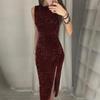 Sequin Shiny Women Long Sleeveless Bodycon Dress Evening Party Wedding Formal Hip Package