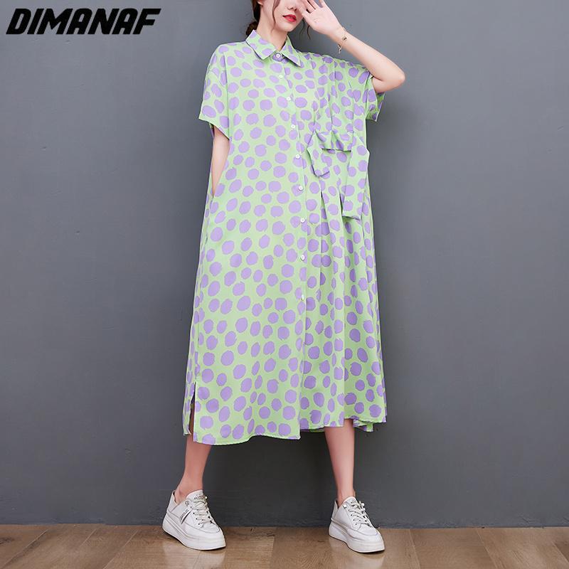 

DIMANAF платье больших размеров женское 2023 новое летнее стильное платье-рубашка с круглым вырезом и карманами с цветочным принтом, новые свободные платья