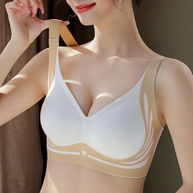 Seamless Push-up Fixed Cup Bra Women V Neck Anti-Sagging Support Bralette Sexy No Steel Comfortable Underwear Ladies Sports Bras