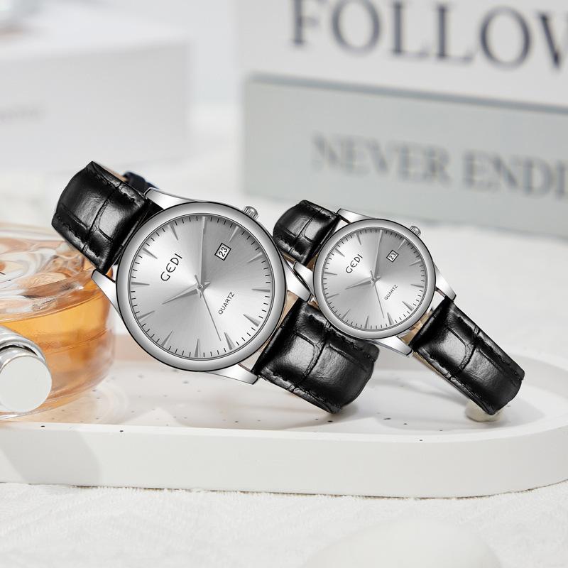 Paar Klassische Lederuhr Einfach Hochwertig Kalender Wasserdicht Quarz-Uhr Wertvolle Uhr