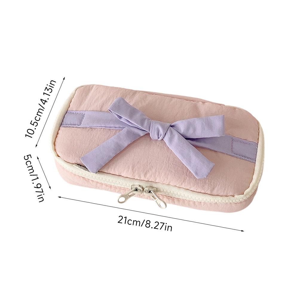 Bowknot Bow Pencil Case Korean Ins Aesthetic Stationery Bag Desktop Storage Pen Pouch Sweet Minimalist for School Journaling