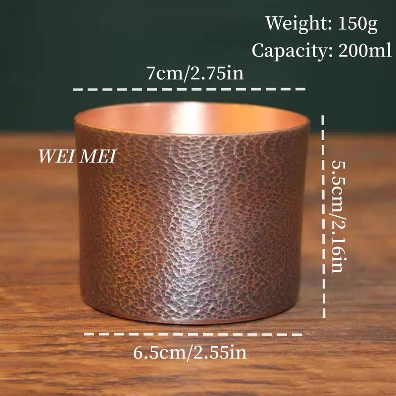 Vintage Copper Small-Sized Breakfast Coffee Mug,Multiple Sizes Handcrafted Hammer Texture Water Tea Cup,Woven Handle Tableware