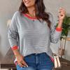 2026 European and American autumn women's striped t-shirt large size top casual sweater