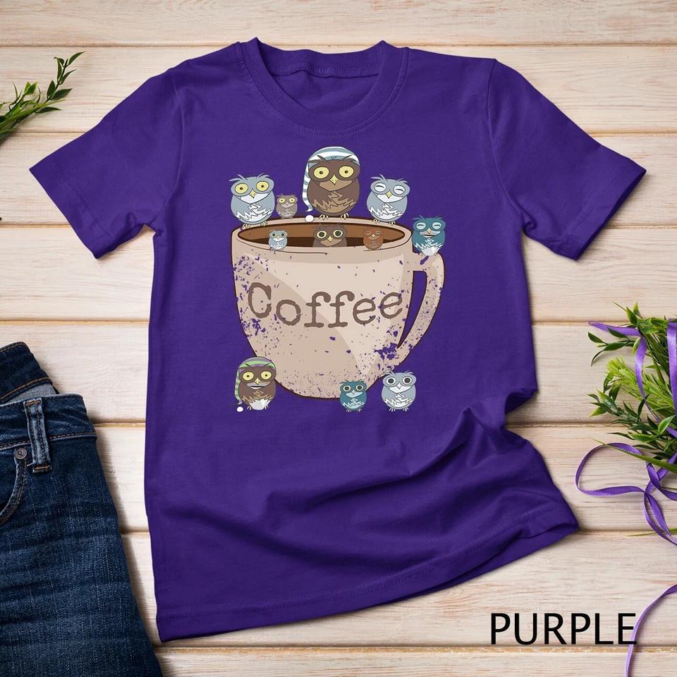 Funny Sarcastic Coffee & Owl Lovers Tee - Cute Vintage Owls Unisex T-shirt 6 2XL