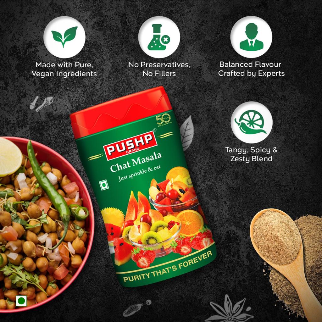 Pushp Chat Masala Jar Tangy Spicy Seasoning Blend For Fruits Snacks Salads And Chaats Premium Flavor Enhancer 500G X Pack Of 2