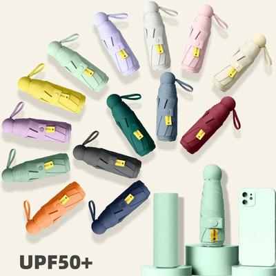 UPF50+ Mini-Kapsel-Taschenschirm aus Vinyl, tragbarer Sonnen- und Regenschirm mit Box, UV-Sonnenschutz, fünffach faltbarer kleiner Taschenschirm