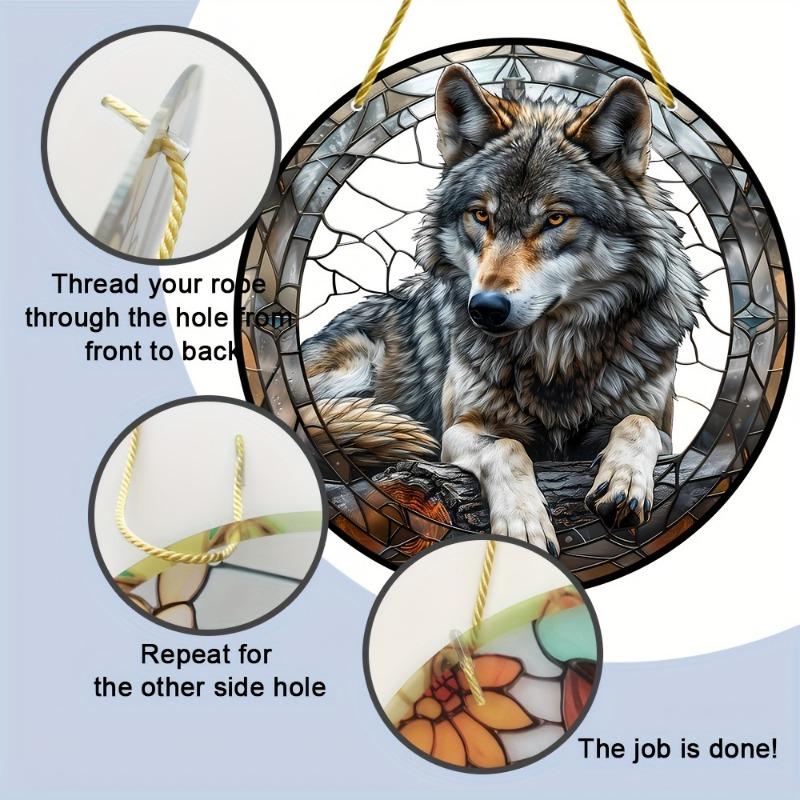 Wolf King Series Acrylic Catcher 8 "(20cm)Stained Glass Style Window Hanging, Outdoor and Interior Wall  Suitable for Living Room Bedroom Porch Garden