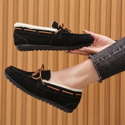 Classic Fur Flats for Women Winter Casual Slip On Round Toe Shoes for Women Warm Plush Platform Flats Plus Size