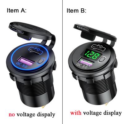 48W USB Charger Socket Waterproof Fast Charge Adapter PD Type C and QC3.0 Power Outlet with Switch for Car Marine Motorcycle