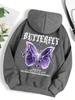 Wunderschöne Lila Schmetterlingsdruck Kapuzenpullover Damen Fleece Tasche Kapuzenpullover Einfacher Lässiger Hoodie Herbst Locker Weiblich Streetwear