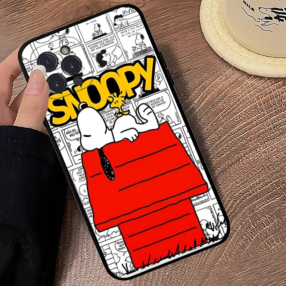 Cute Cartoon S-Snoopys Phone Case For Iphone 17 16 15 14 13 12 11 Pro Max Plus Black Shell Cover Case