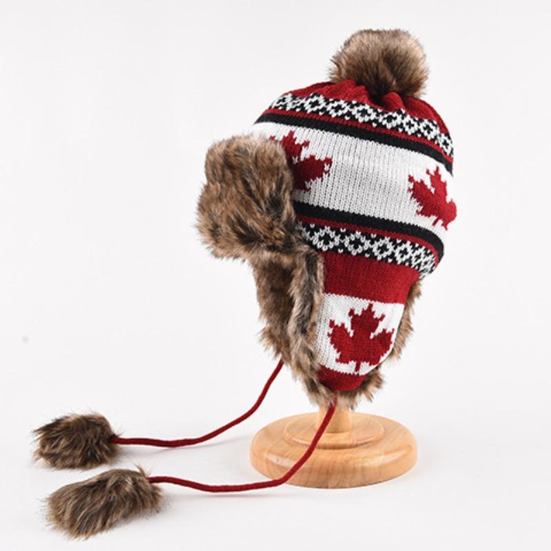 Mütze Damen Winter Warm Ohrenschutz Gestrickte Überziehmütze Sturmhaube Hut Band Doppelnutzung Plüsch Blitzmütze