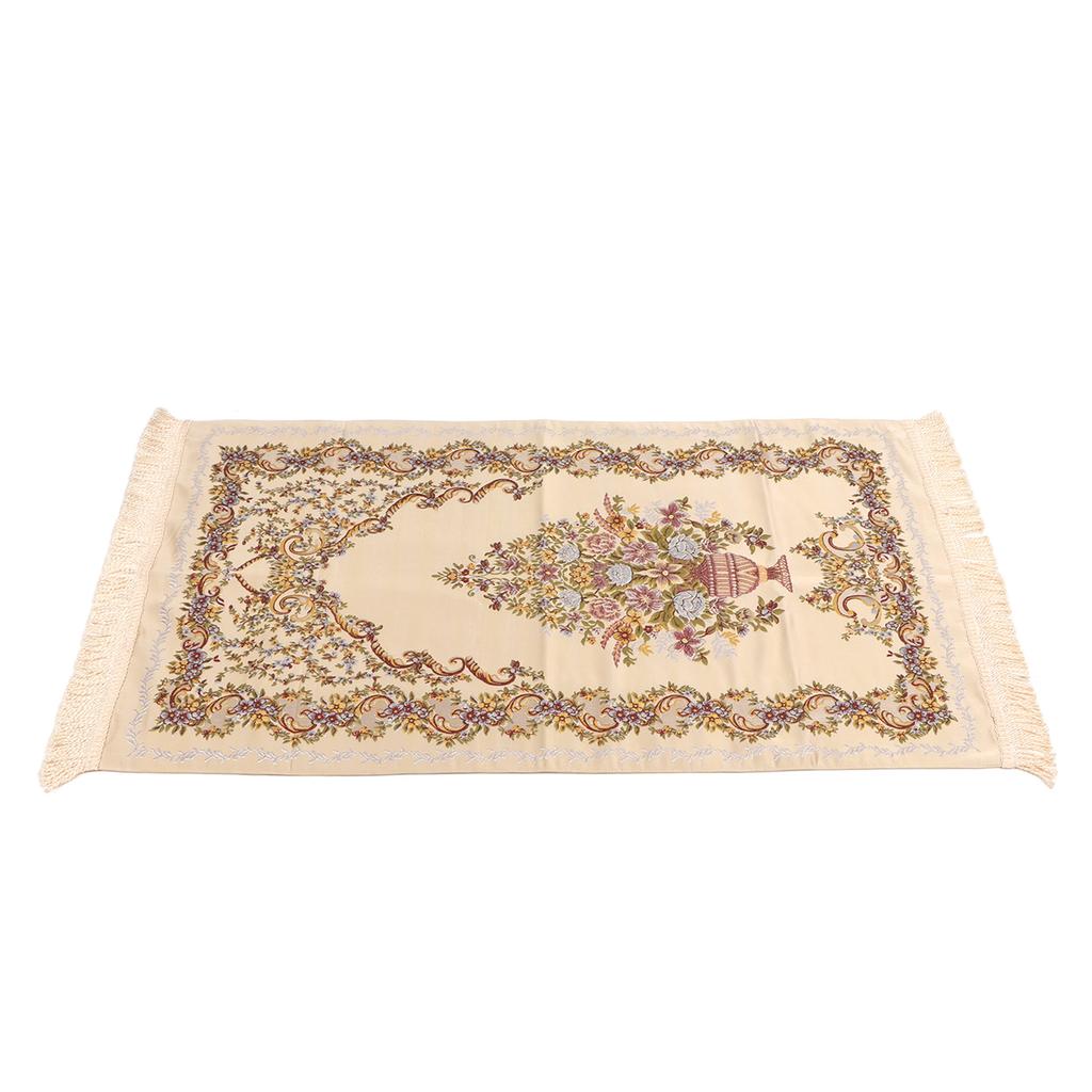Prayer Rug Multipurpose Elegant Embroidery Decorative Tassel Double Layer Muslim Prayer Mat for Hall Home Camping Beige