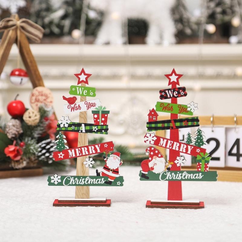Festival Wood Christmas Decorations Christmas Tree Crafts Tabletop Centerpieces for Indoor Home Shops Decorations