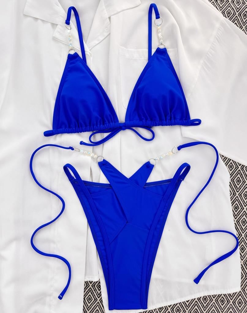 Women's Swimsuit Solid Color Triangle Bag Tied with Split Swimsuit Bikini Beachwear Bathing Suits