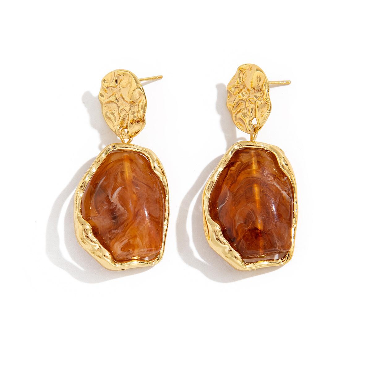 Irregular Geometric Resin Pendant Earrings for Women Ladies Temperament Vintage Metal Shell Drop Earrings Jewelry Accessories