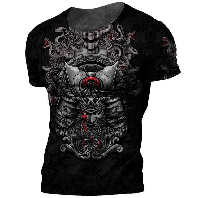 Samurai Harajuku 3D-tryckt herr-t-shirt sommar vintage kortärmad t-shirts streettoppar oversize-kläder t-shirt för män