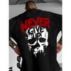 Europäische Größen Herren Gothic Street Style T-Shirt - Never Give Up Totenkopf-Print, Lockerer Casual Hip-Hop Schnitt, Atmungsaktiv und Bequem