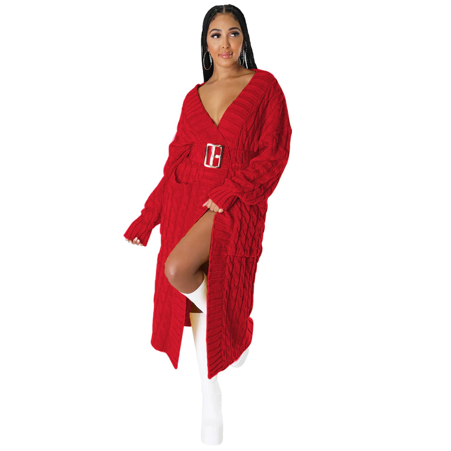 

Женское сексуальное пальто-свитер с длинным рукавом в европейском и американском стиле - мода осень/зима 3XL красный