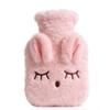 Heißwasserflasche Abnehmbar Waschbar Niedlich Plüsch Cartoon Hase Heißwasserbeutel mit Bezug Rosa