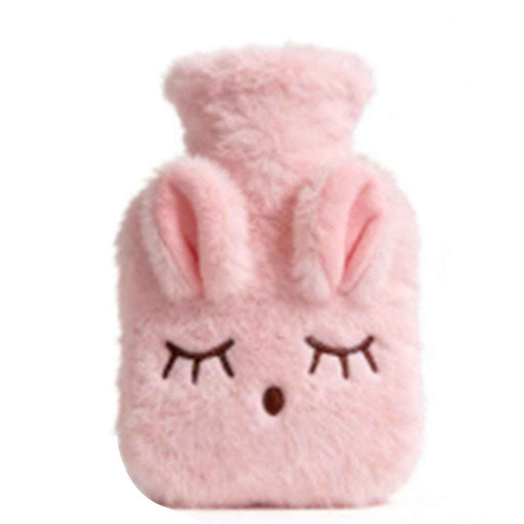 Heißwasserflasche Abnehmbar Waschbar Niedlich Plüsch Cartoon Hase Heißwasserbeutel mit Bezug Rosa