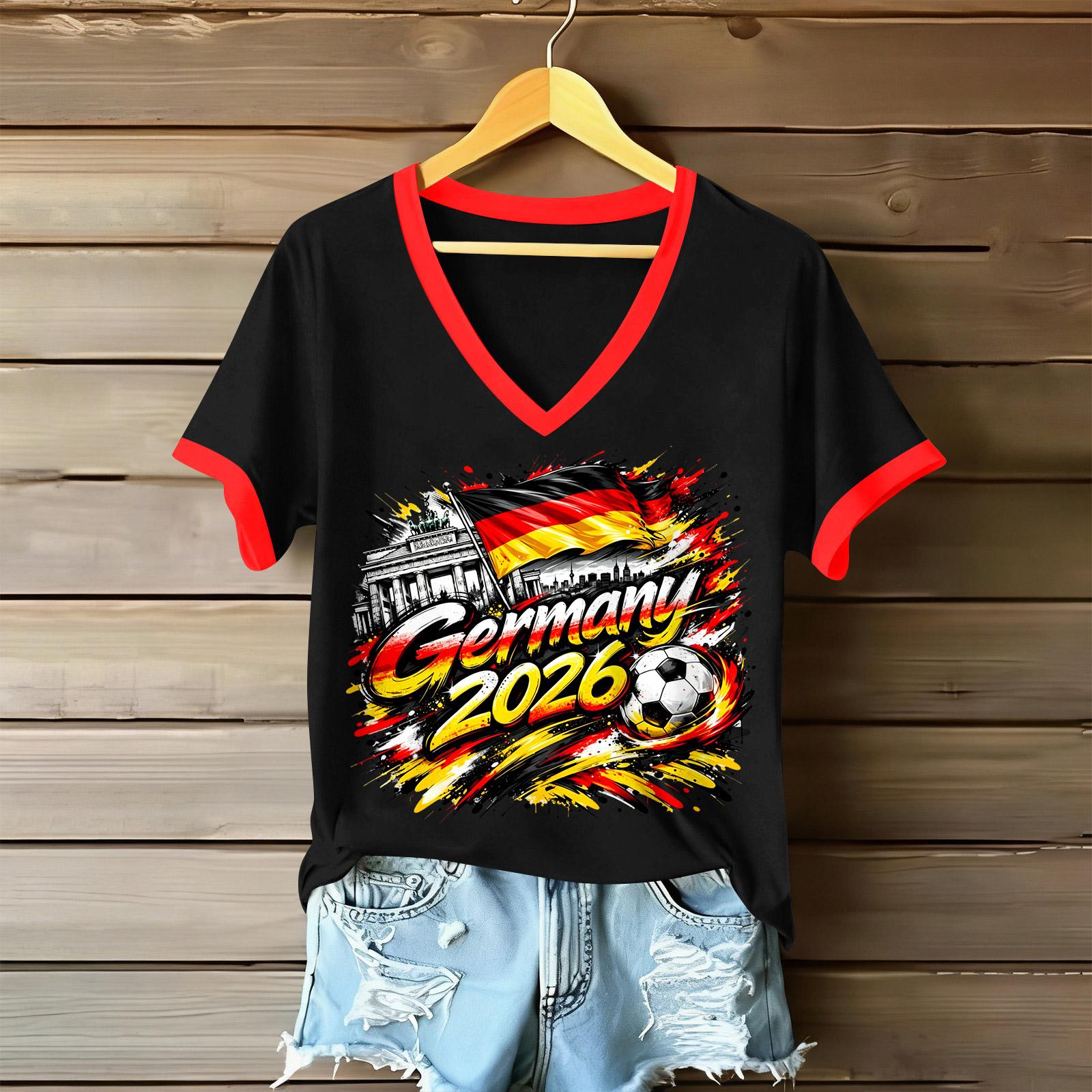 Women s V-Neck Short Sleeve Letter Print T-Shirt for Casual Summer S чёрный