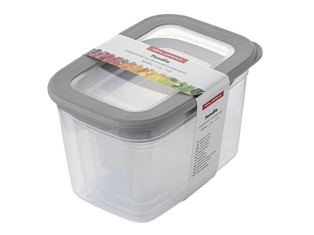 Pojemniki Do Żywności Plastikowe Prostokątne Foodie Kpl. 3Szt. 800Ml 1,3L 2,3L