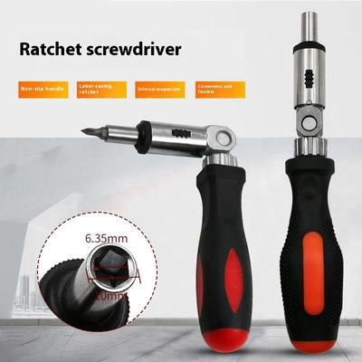 1Pc Multi-Function Magnetic Ratchet Screwdriver - 0-180° Angle-Adjustable Left/Right Rotatable 1/4" Hex Interface Tool