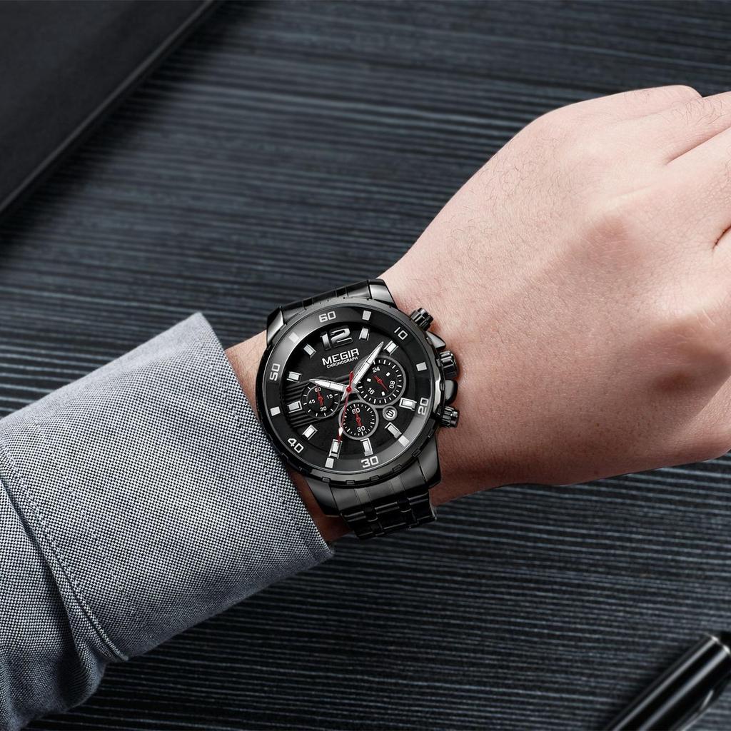 Megir Chronograph Quartz Men Watch Top Brand Luxury Army Military Wrist Watches Clock Men Relogio Masculino Business Wristwatch