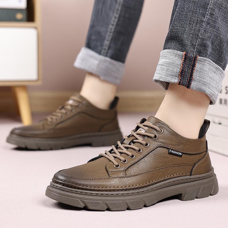 Lace-Up Men Casual Shoes Leather Mens Platform Walking Shoes Classic Men Shoes for Wedding High Quality Men Comfortable Flats