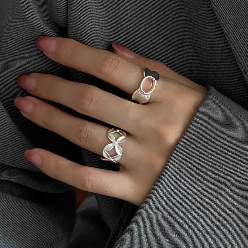 Pattern Distinctive Floral Pink Zirconia Ring For Women Stylish Open Adjustable Fashion Ring 2024 New Arrival